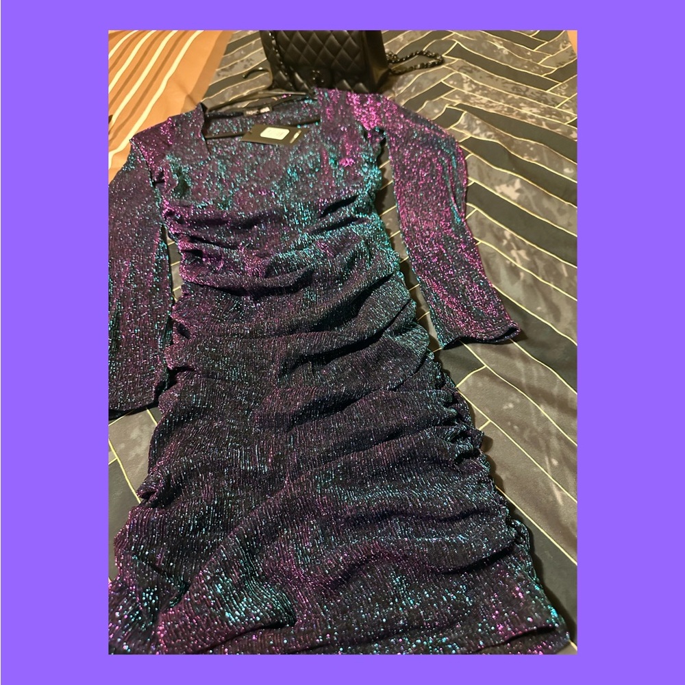 Fashion Nova Glittering Purple and Teal Dress